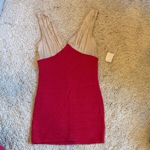 New Charlotte Russe medium mini dress cream tan coral v neck stretchy